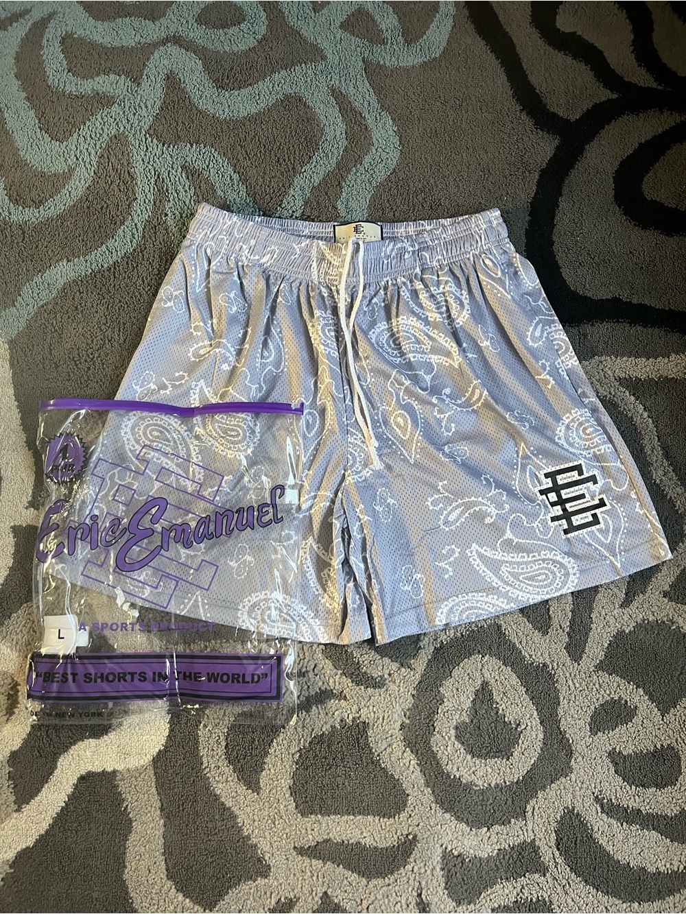 Eric Emanuel Lavender Paisley Athletic Shorts